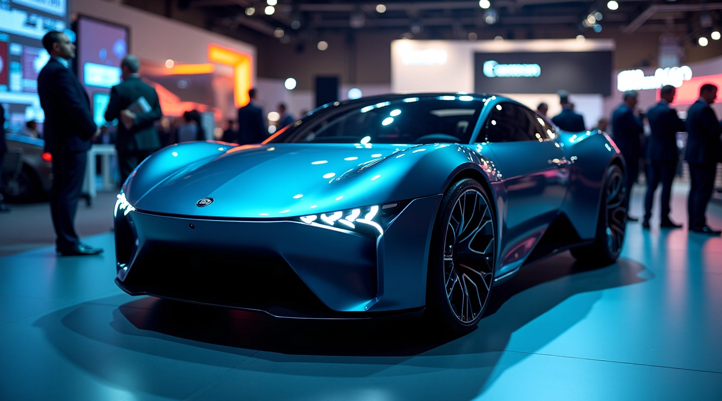 Futurističkas konceptinis automobilis su LED šviesos diodais ir aerodinamišku dizainu, pristatytas tarptautinėje automobilių parodoje