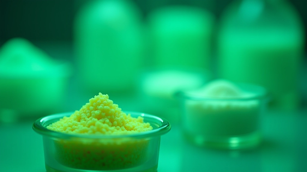 Biosintetinės medžiagos mėginiai laboratorijoje su žalia fluorescentine apšvietima