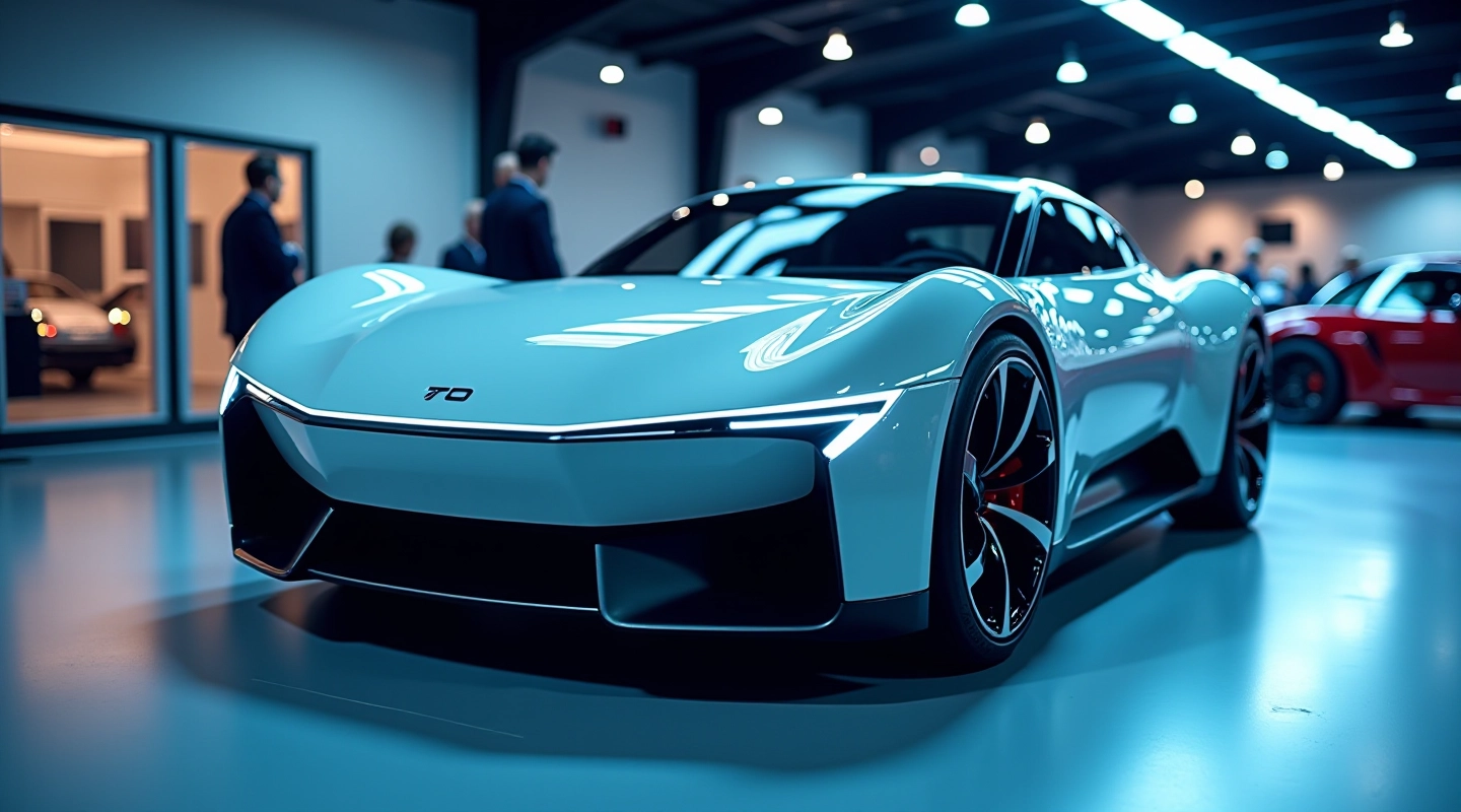 Futurističkas konceptinis automobilis su LED šviesos sistemomis ir aerodinamišku kėbulu, pristatytas tarptautinėje automobilių parodoje